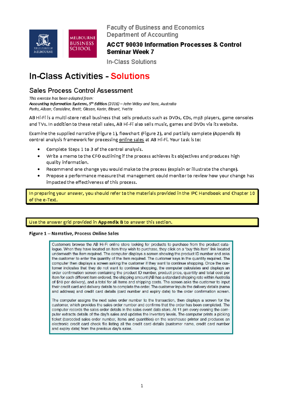 ACCT 90030 Week 7 Seminar Solutions: Sales Process Control Analysis ...