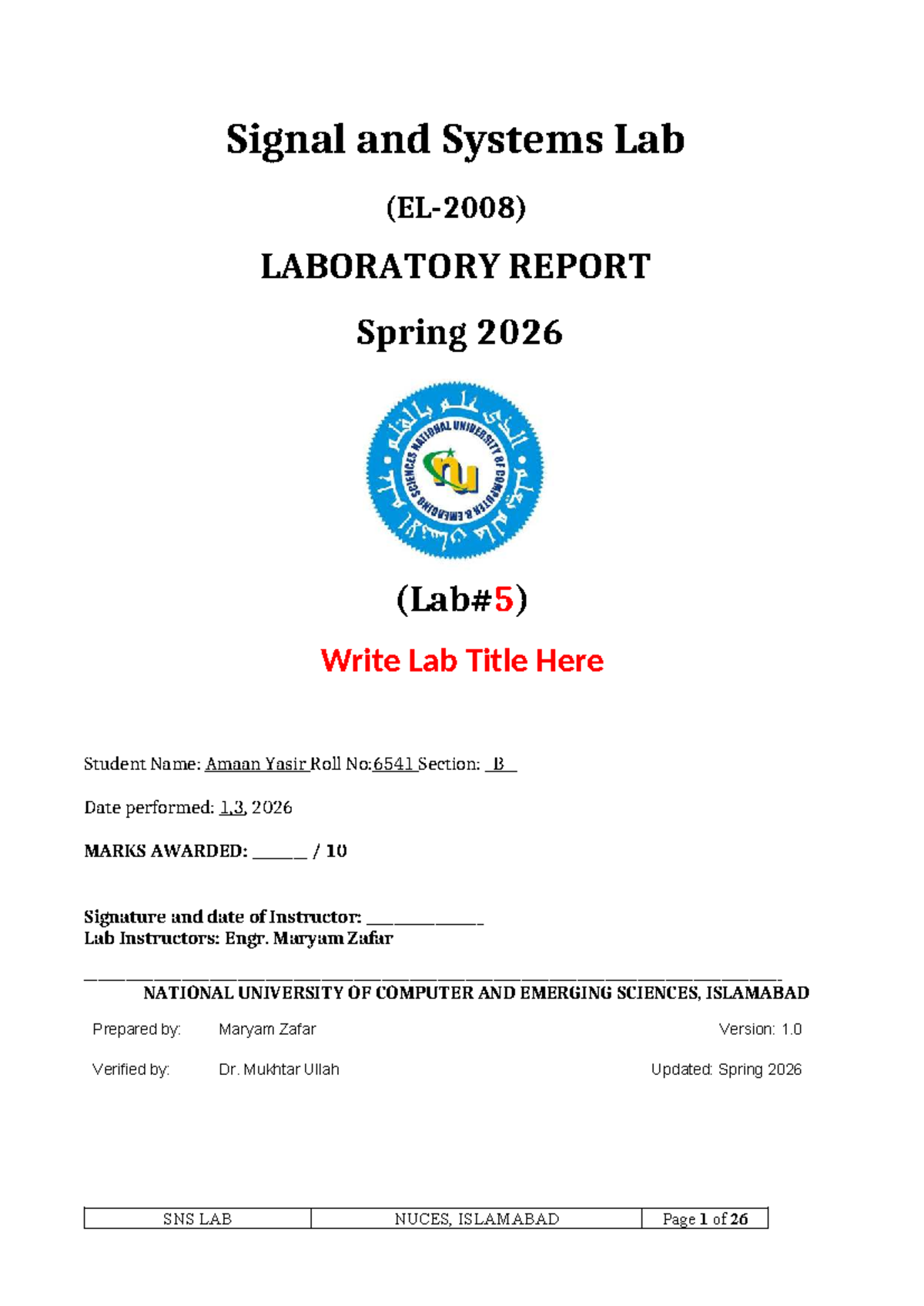 Signal and Systems Lab Report (EL2008) - Spring 2026 - Studocu