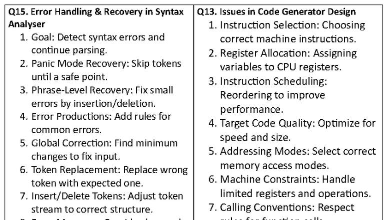 Compiler-1: Error Handling & Memory Management Techniques - Studocu