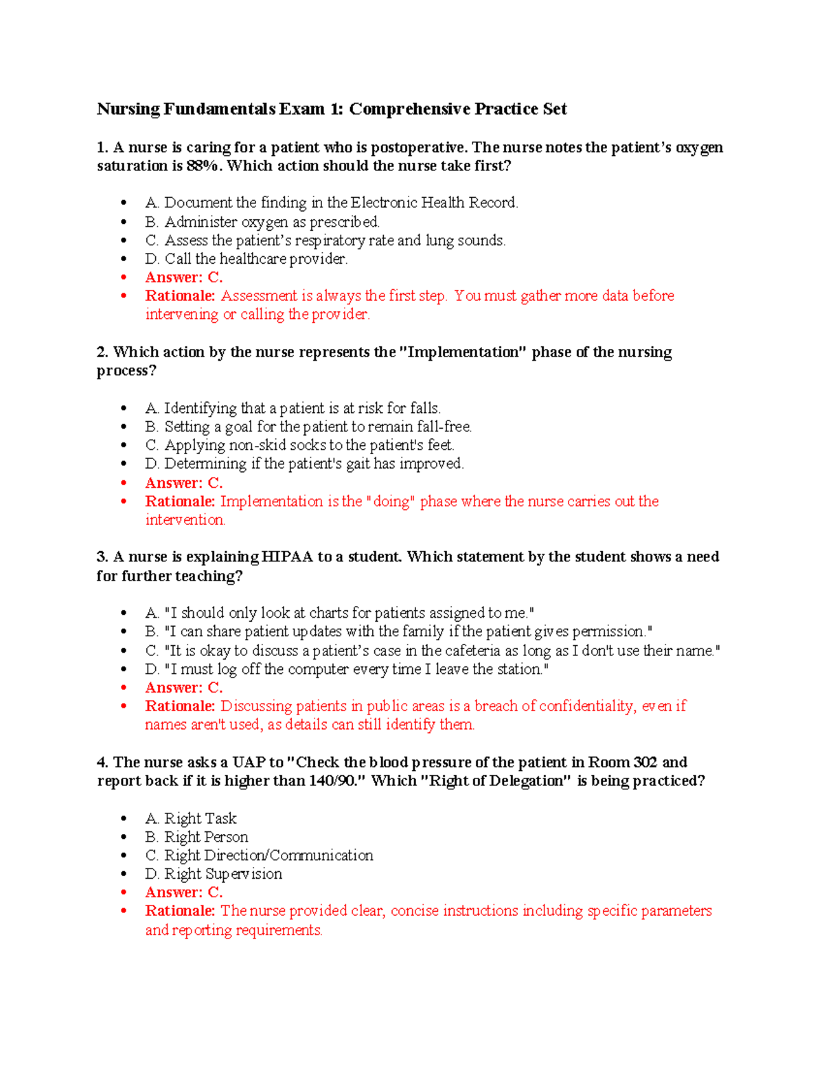 Nursing Fundamentals Exam 1: Comprehensive Practice Questions Set 1 ...