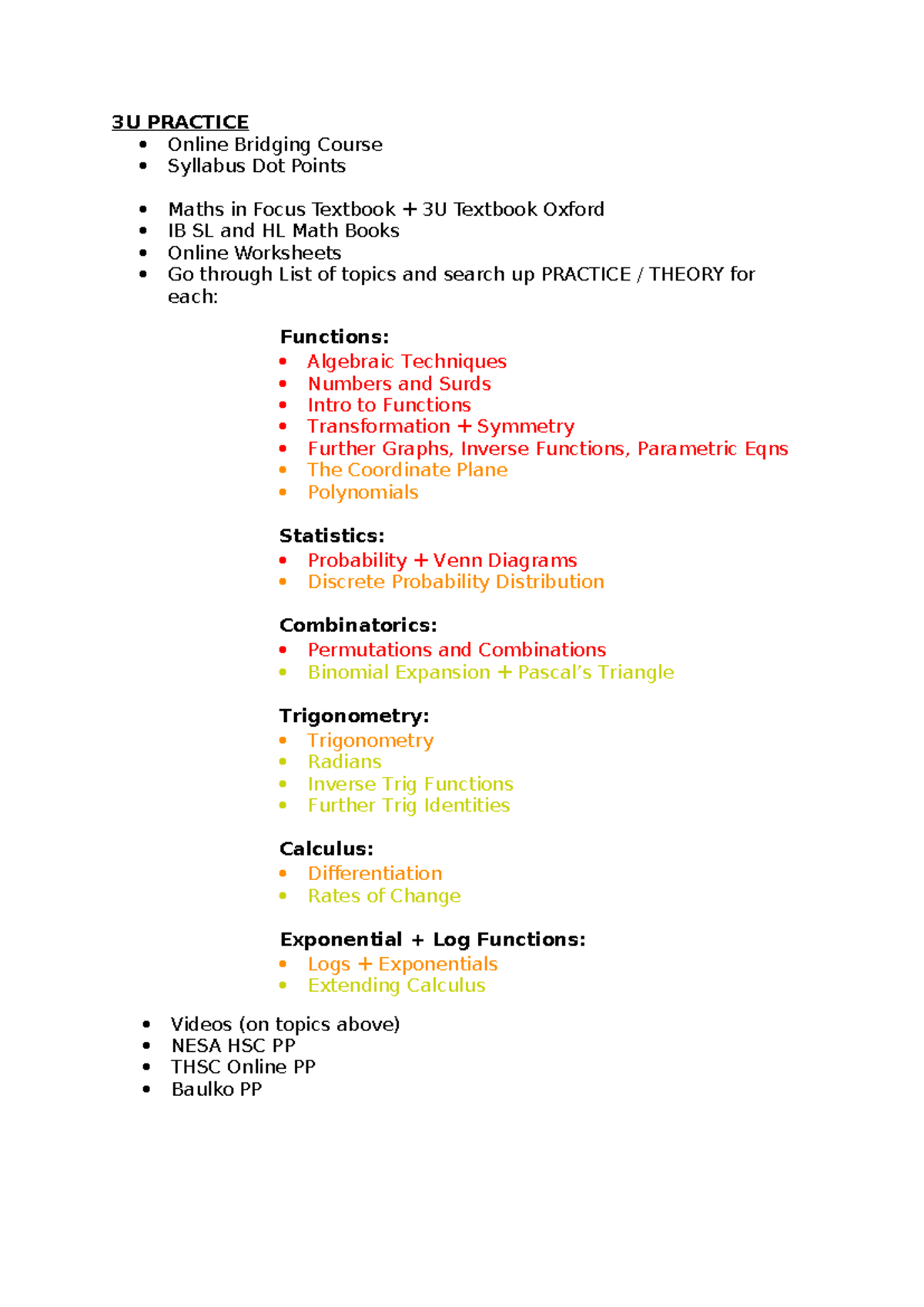 Math 3U Practice Resources and Topic Overview - Studocu
