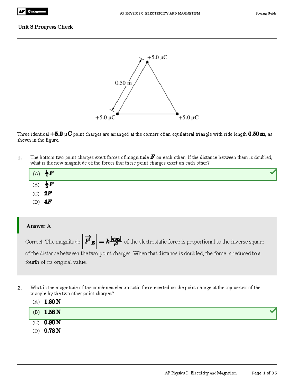 AP PHYSICS C: ELECTRICITY AND MAGNETISM Unit 8 Progress Check Scoring ...