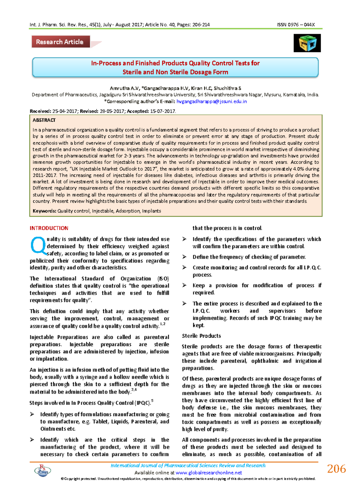 In-Process Quality Control Tests for Injectable Dosage Forms - Studocu