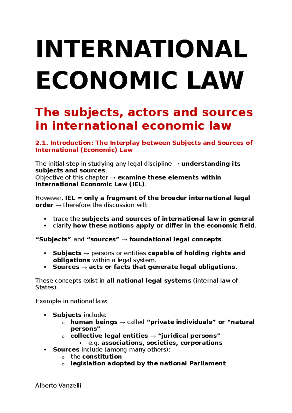 International Economic Law: Subjects and Sources Overview - Studocu