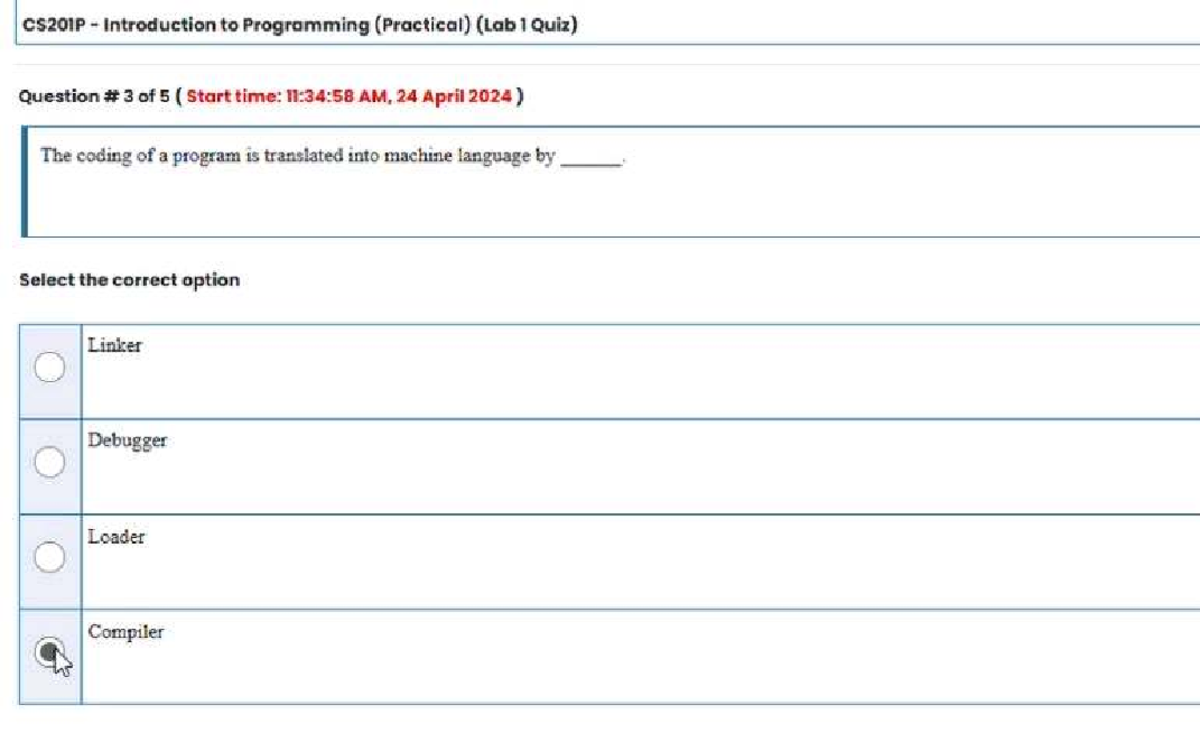CS201P Introduction to Programming (Practical) Quiz Compilation - Studocu