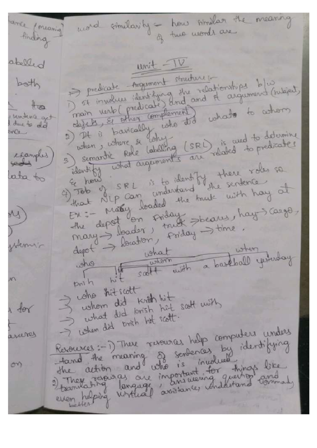 Unit IV: Semantic Role Labeling and Predicate Argument Relationships in ...