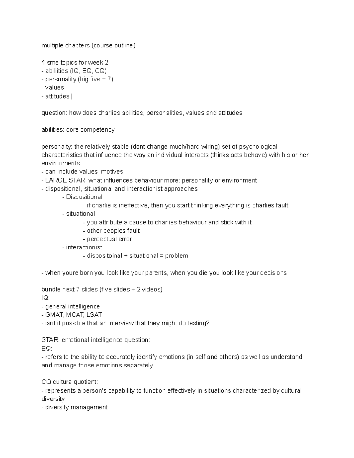 Multiple Chapters (Course Outline) on Abilities, Personality, and ...