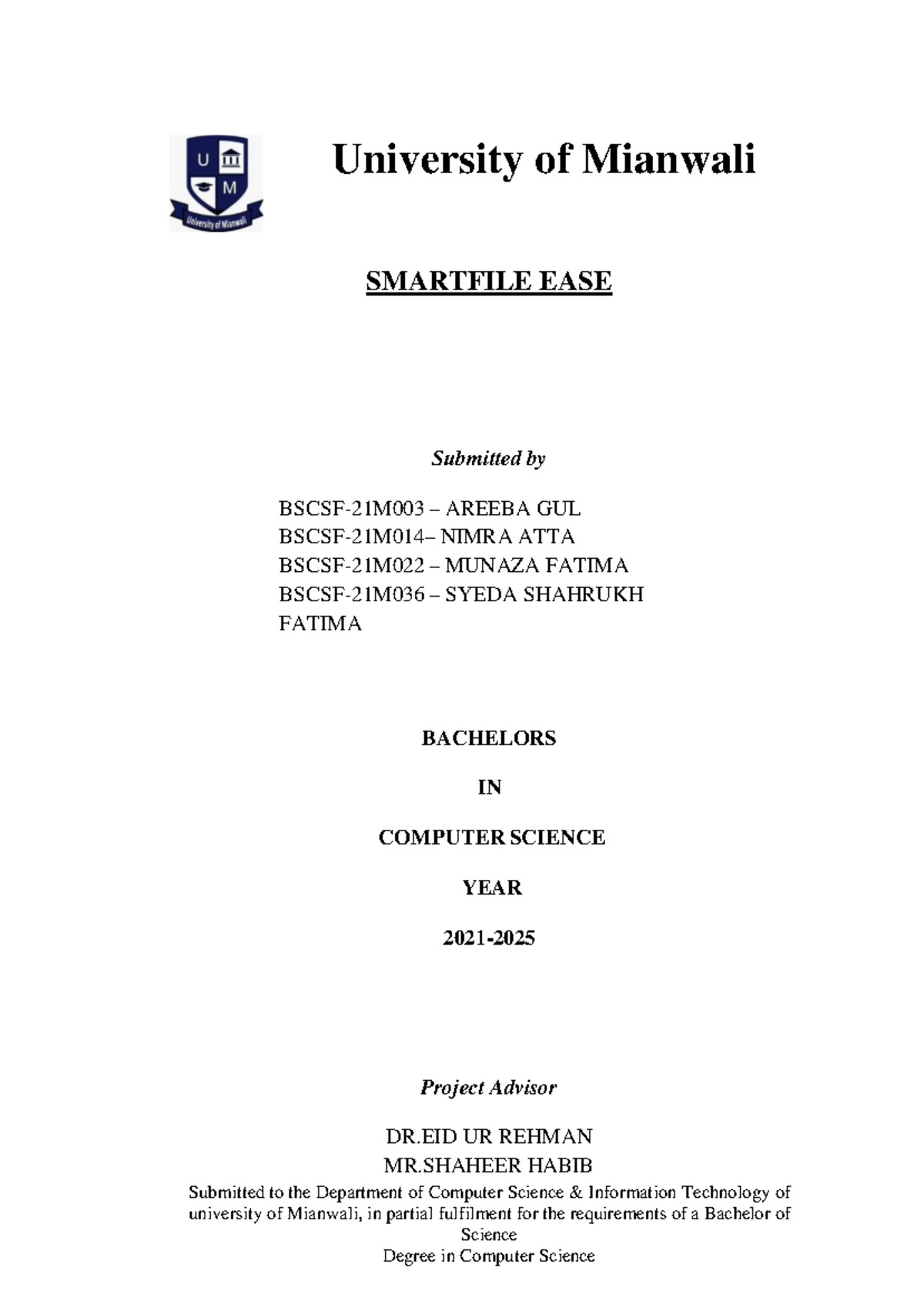 Final Project Report: SMARTFILE EASE for BSc in Computer Science - Studocu