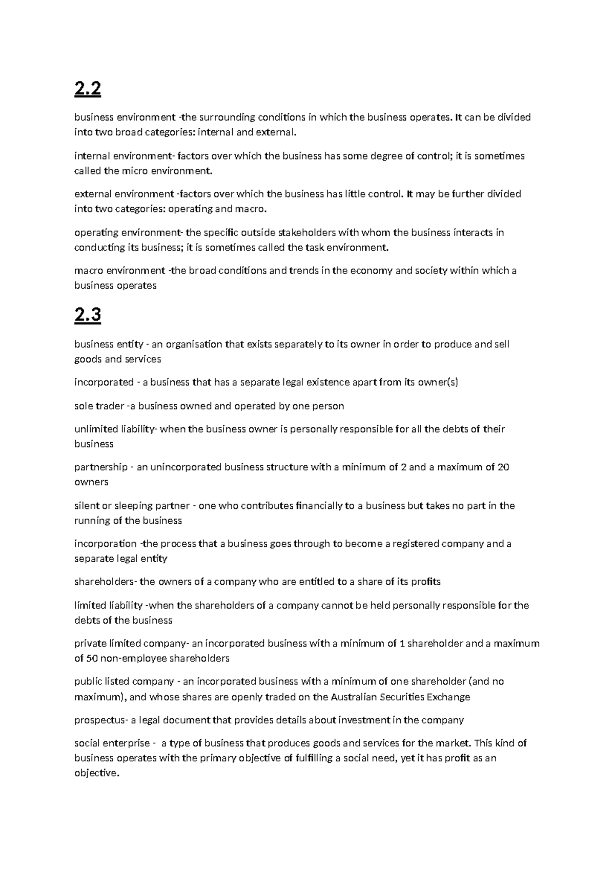 Business Chapter 2 & 3 vocabulary notes for understanding environments ...