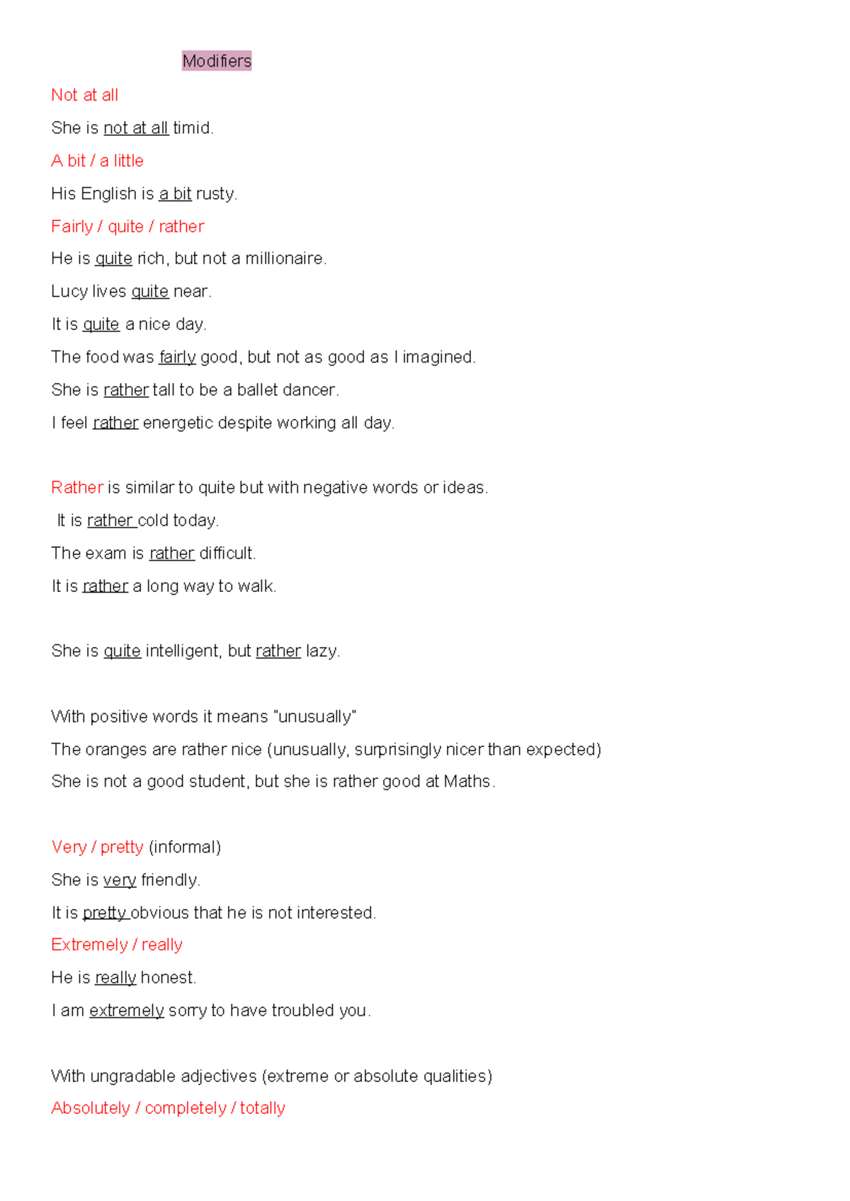 UNIT 1 - English Modifiers and Obligations Overview - Studocu