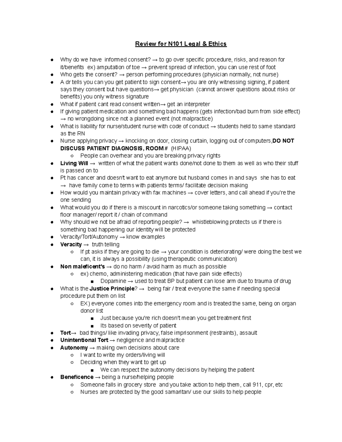 N101 Legal & Ethics Review: Informed Consent and Patient Rights - Studocu