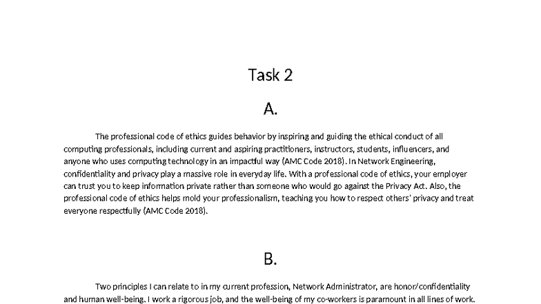 Task 2 D333: Ethics in Network Engineering and AI Bias - Studocu