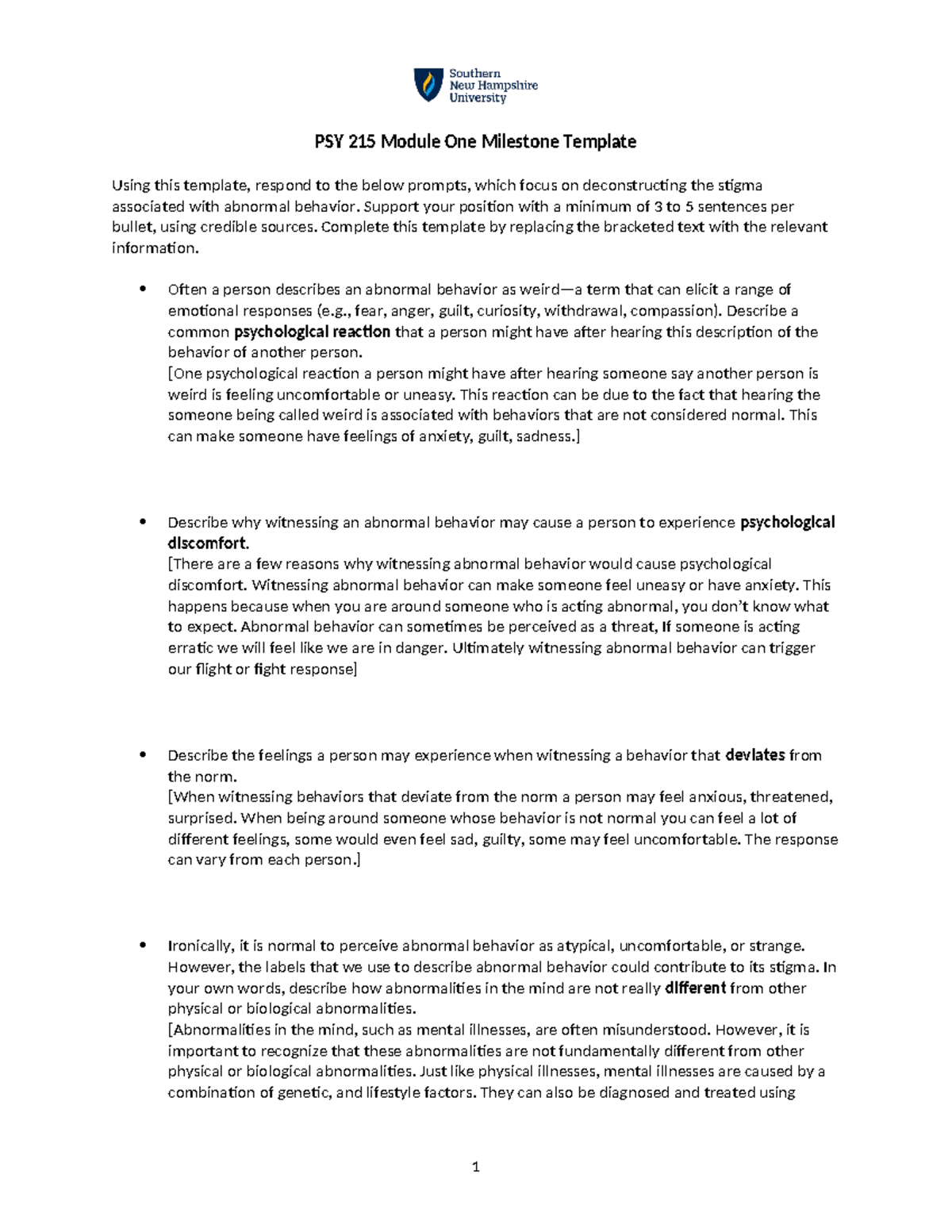 Abnormal psychology mod 1 - PSY 215 Module One Milestone Template Using ...