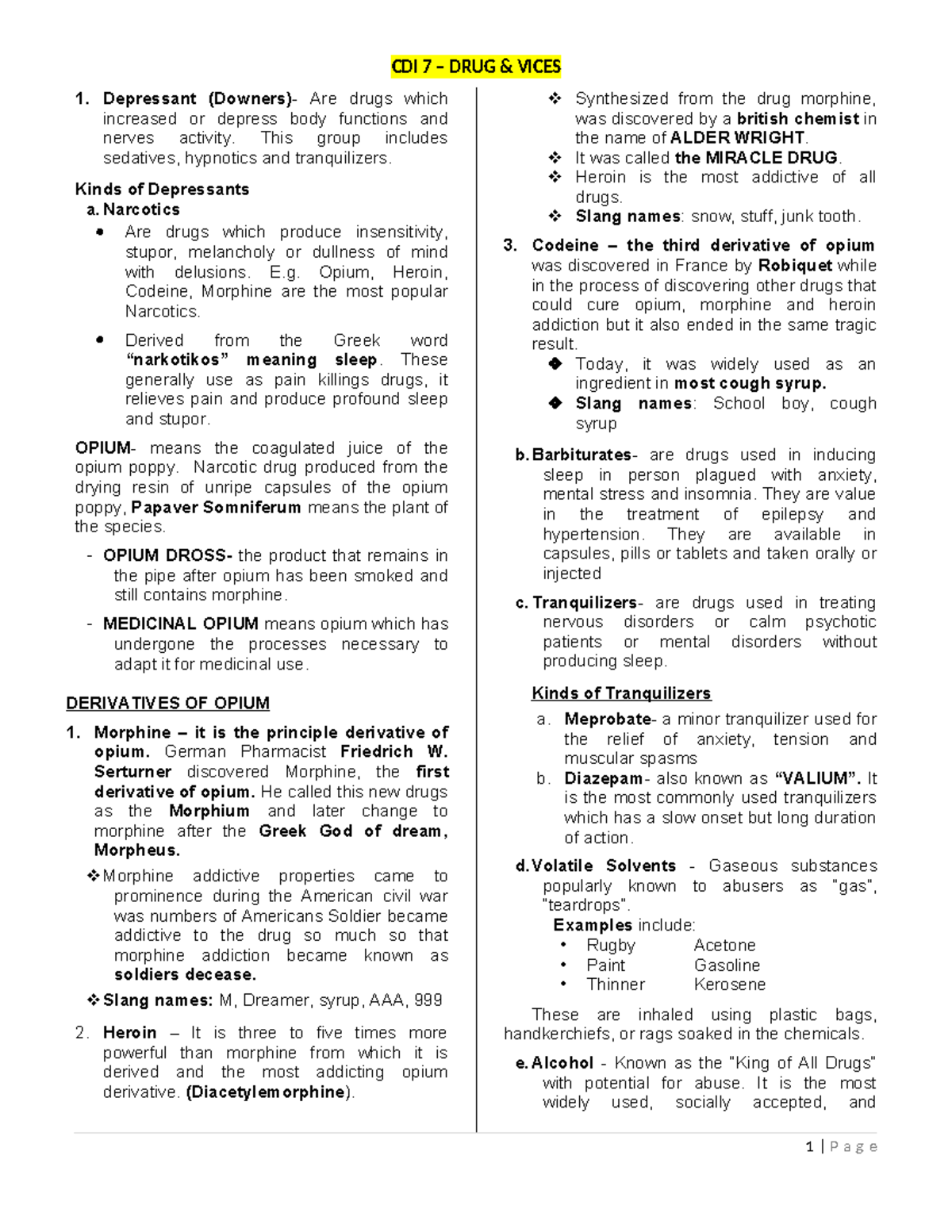 CDI 7 General Classification of Drug Vices: Depressants, Stimulants ...