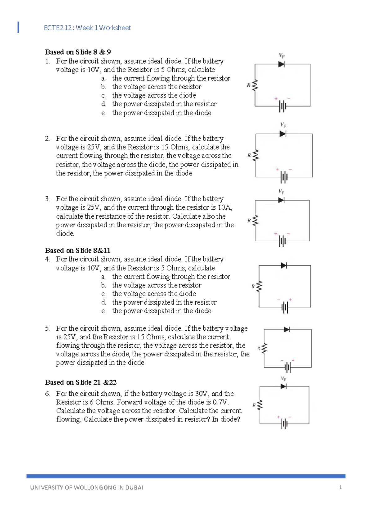ECTE212: Week 1 Revision Practice Questions on Diodes and Circuits ...