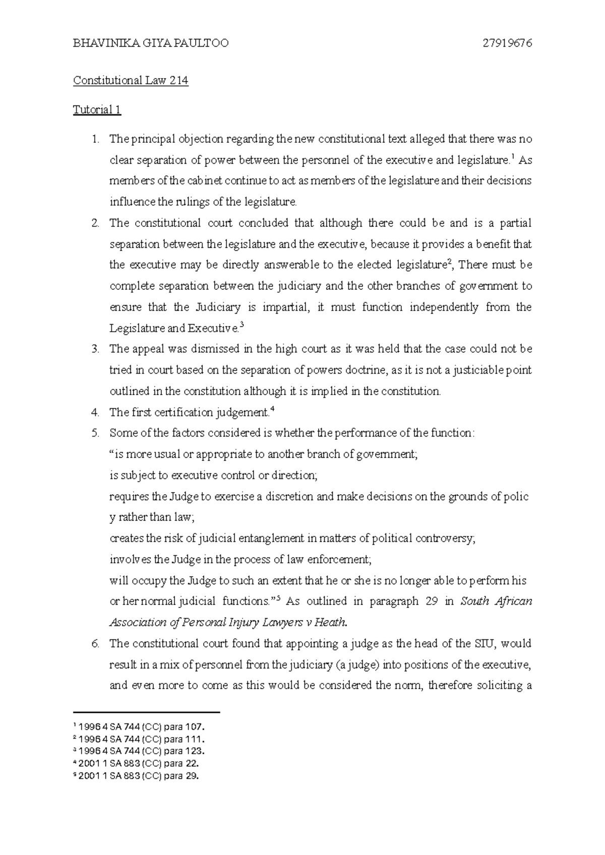 Constitutional Law A2 Notes: Separation of Powers & Parliamentary ...