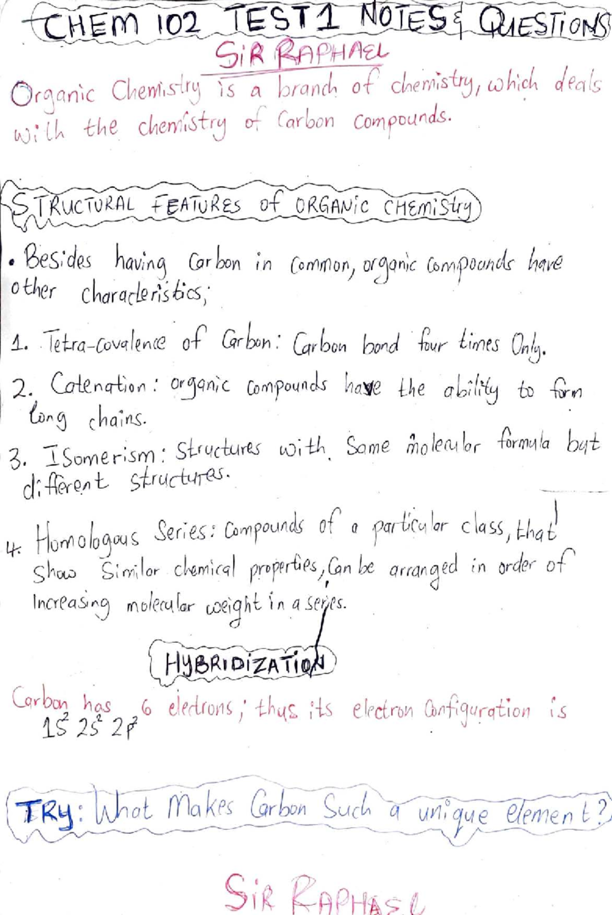 CHEM 102 TEST 1 NOTES: Organic Chemistry Overview and Key Concepts ...