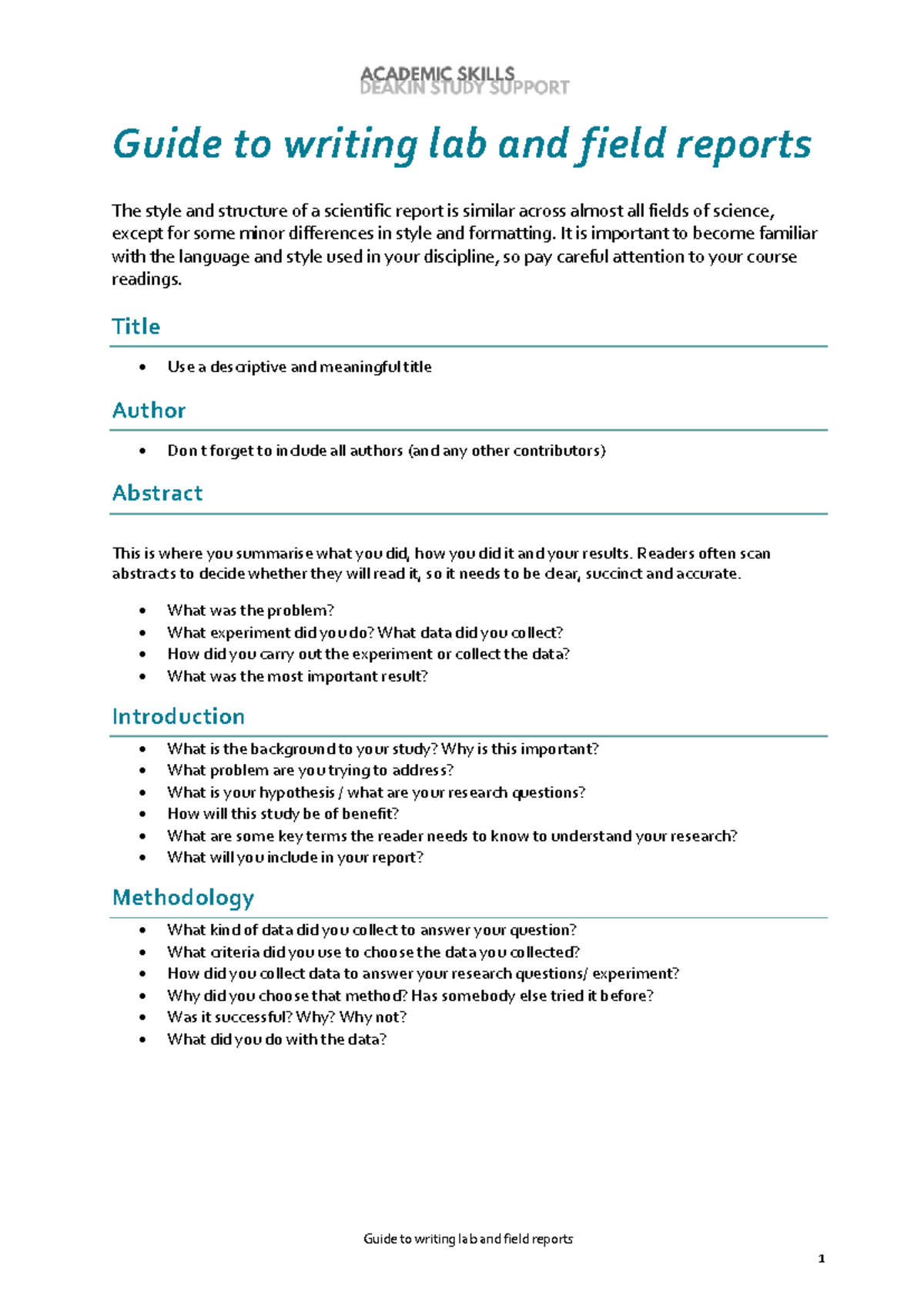 Science Guide to Writing Lab & Field Reports: Structure & Style - Studocu