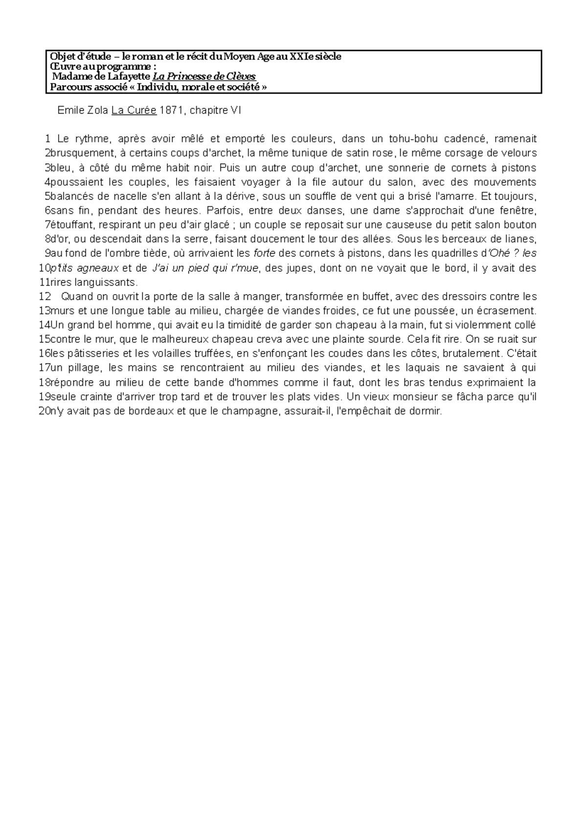 Texte Zola le bal la curée - Objet d’étude – le roman et le récit du ...