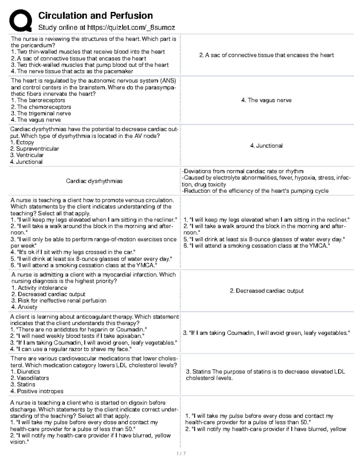 Ch 34 Cardiovascular Quizlet Study Guide - Key Concepts and Q&A - Studocu