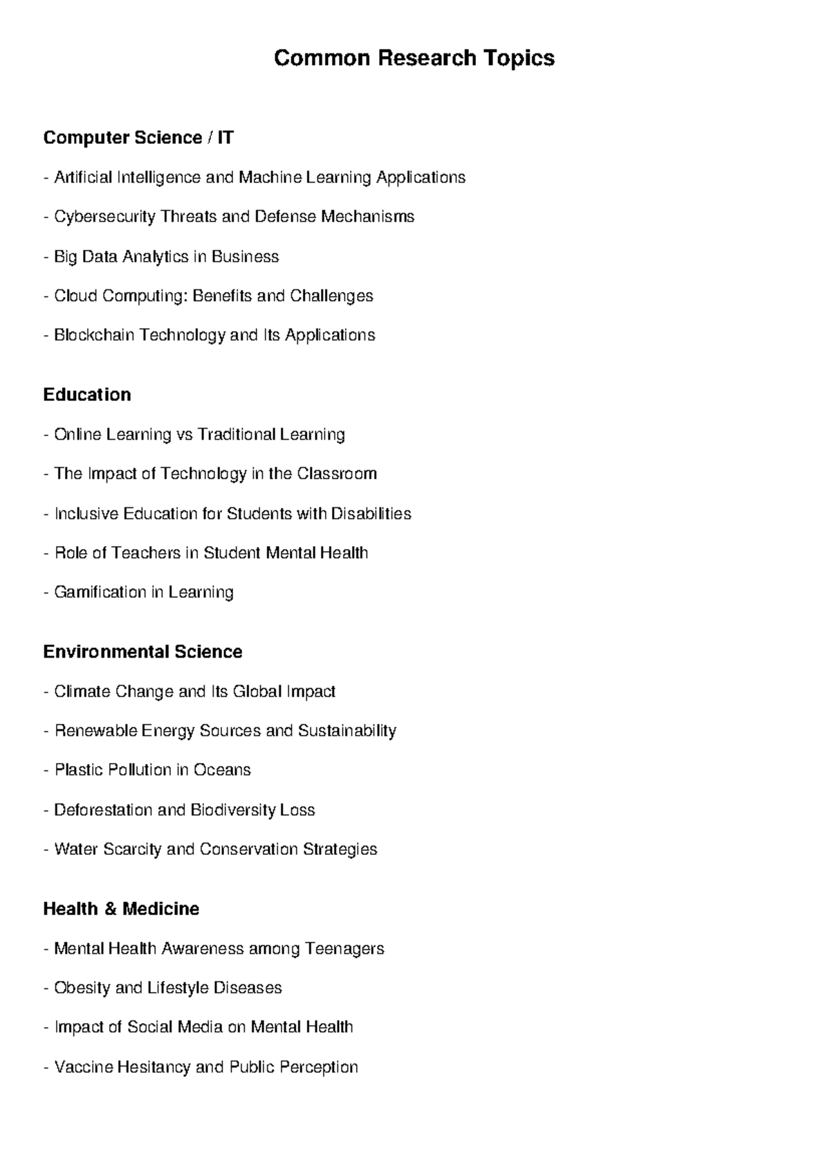 Common Research Topics in CS & IT: AI, Cybersecurity, & More - Studocu