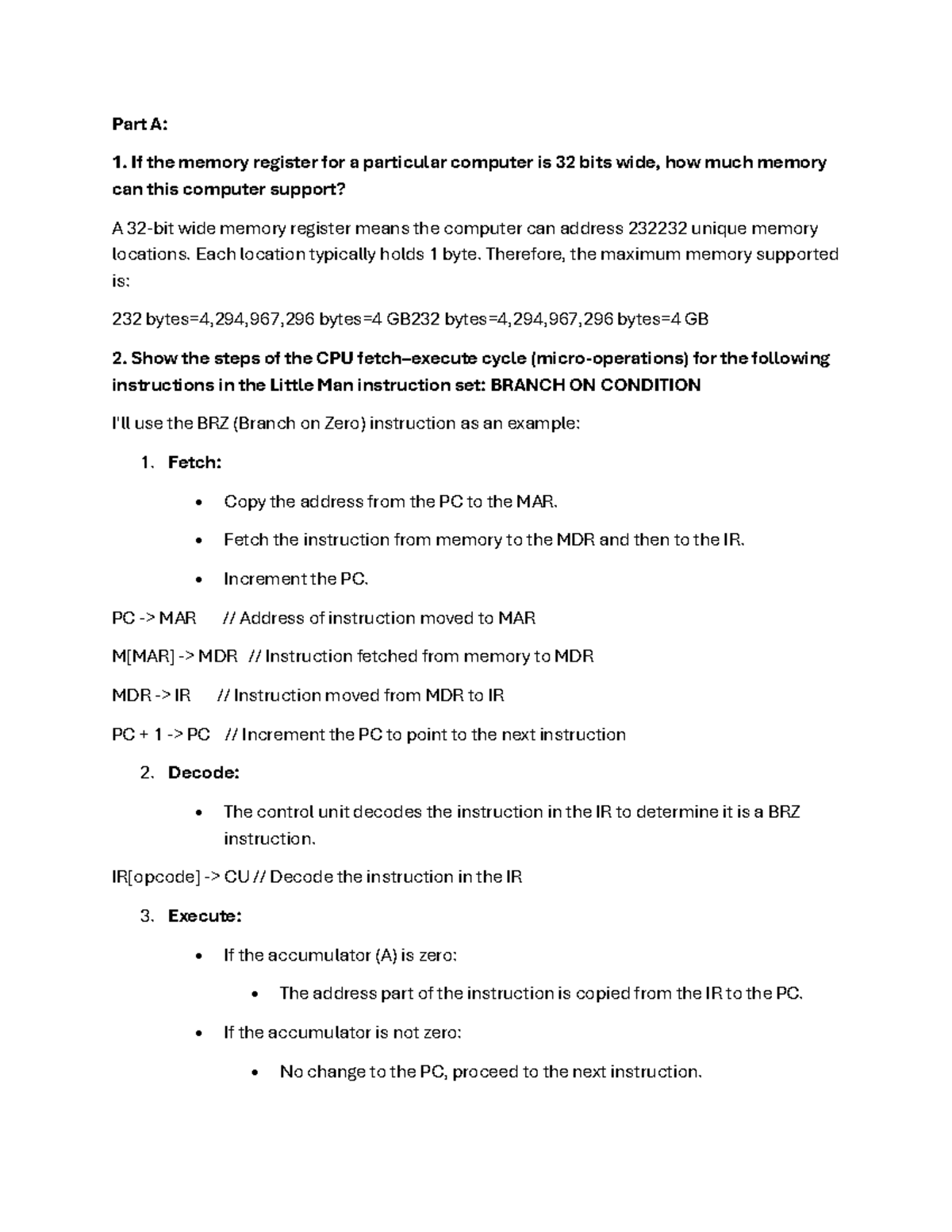 Assignment 3 and 4 PDF - as1 - Part A: If the memory register for a ...