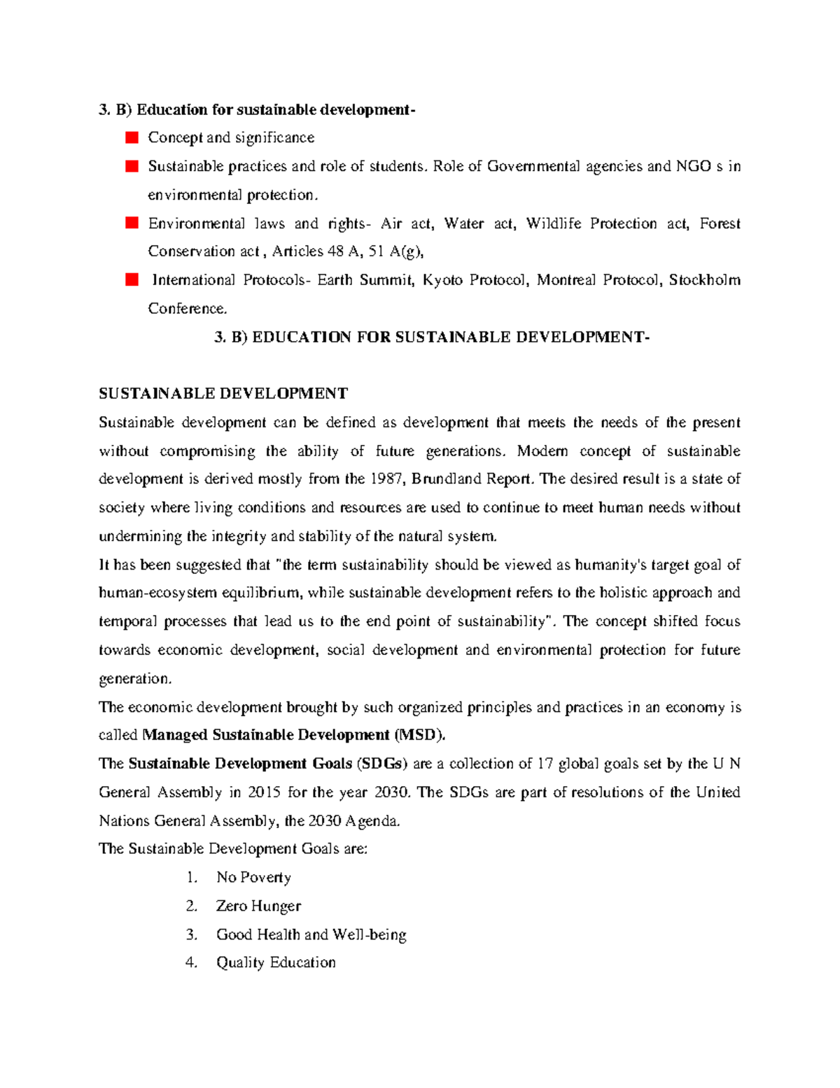 Sustainable Development Concepts and ESD (3B) Notes - Studocu