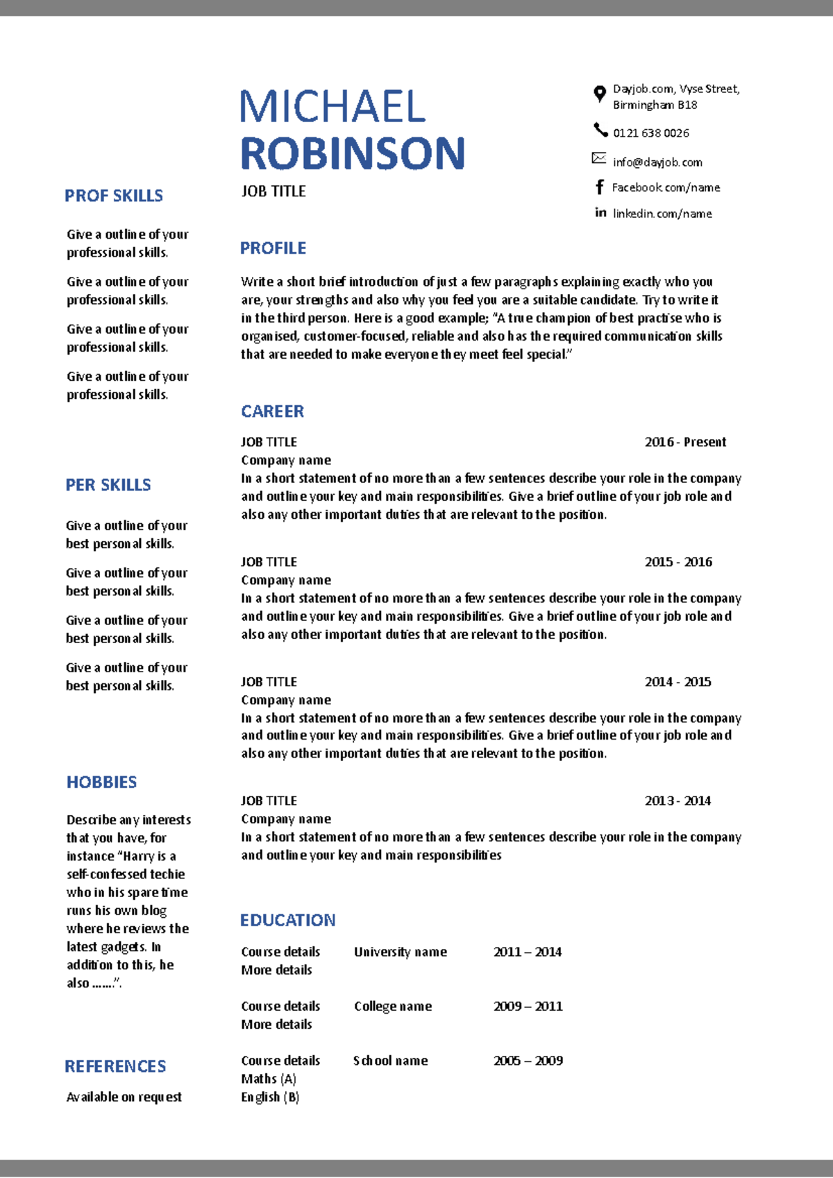 Comprehensive CV Template - Personal & Professional Skills Guide - Studocu