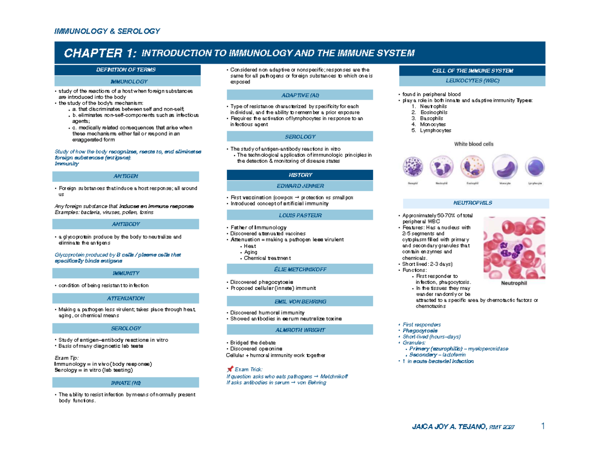 Chapter 1-4 Immunology & Serology: Key Concepts and Definitions - Studocu