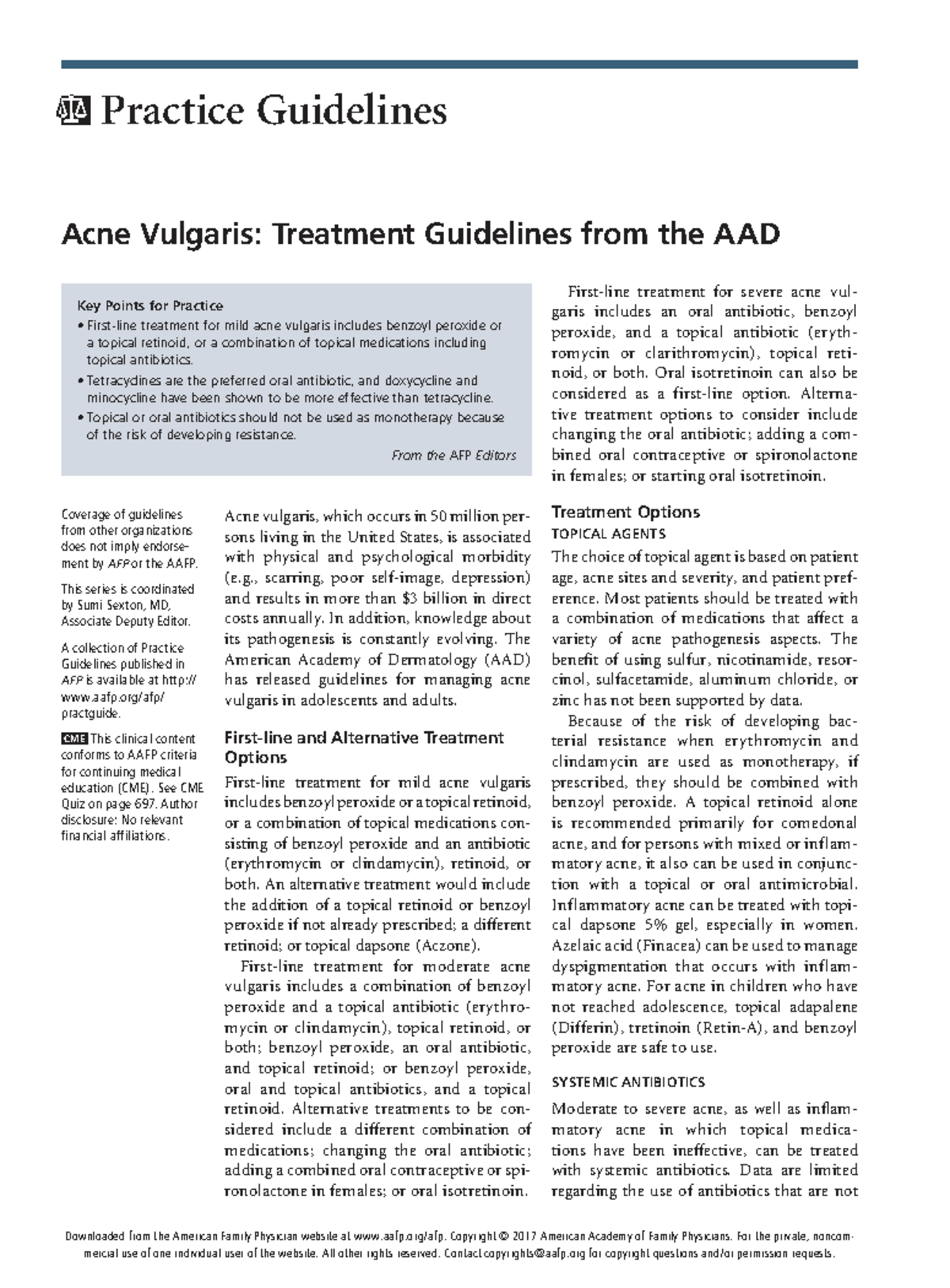 Acne Vulgaris Treatment Guidelines