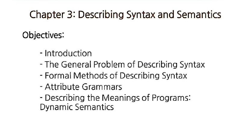 Lec 3: Describing Syntax and Semantics in Programming Languages - Studocu