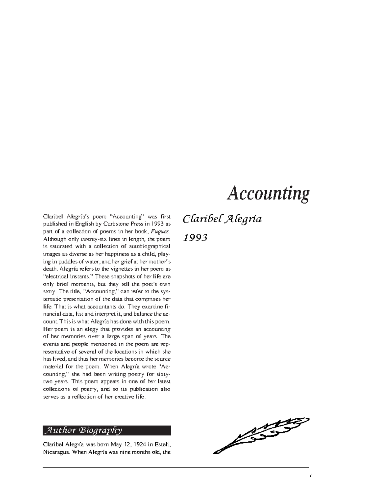 “Analysis of Claribel Alegría's Poem 'Accounting': A Reflection on Life ...