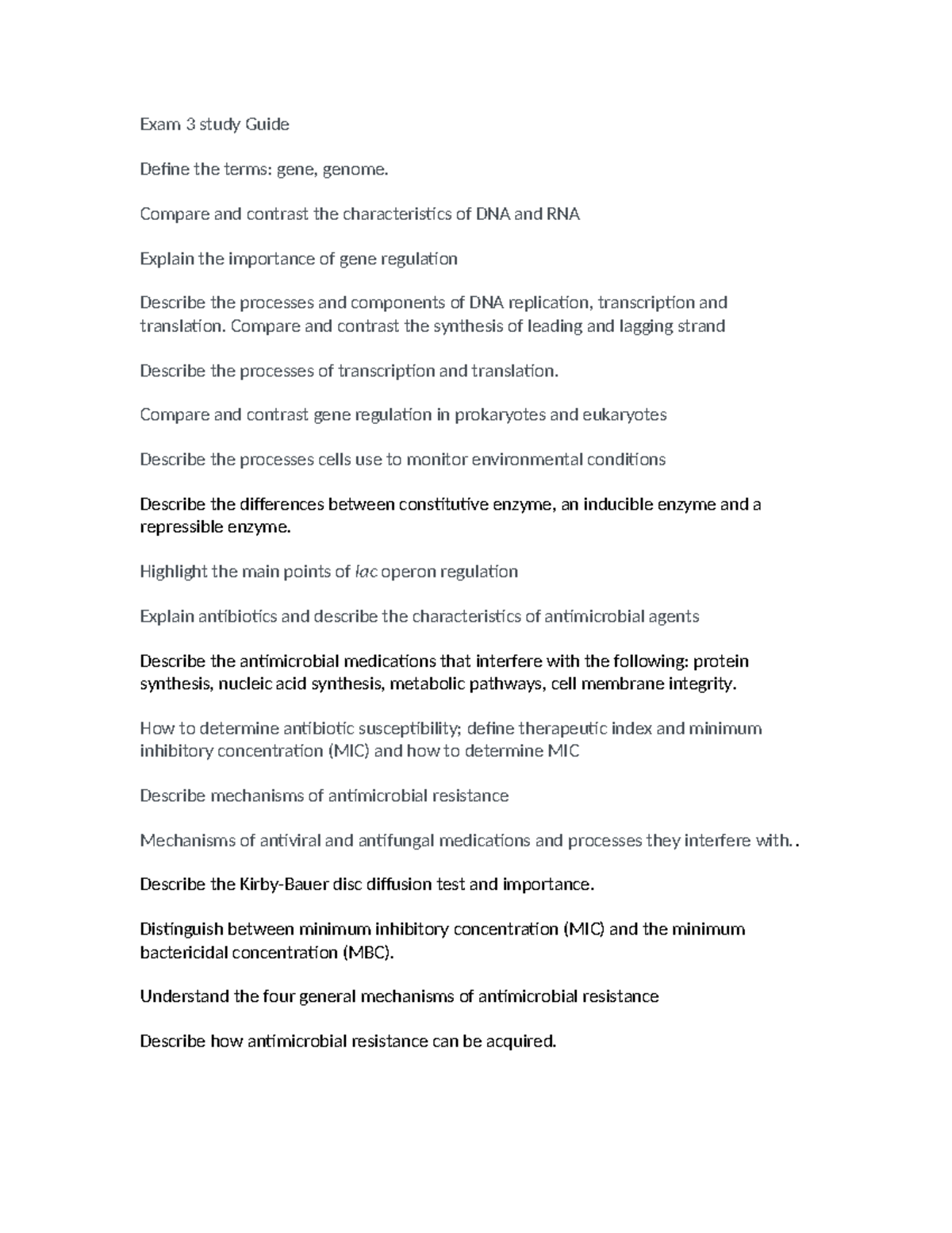 Exam 3 study Guide - Exam 3 study Guide Define the terms: gene, genome ...