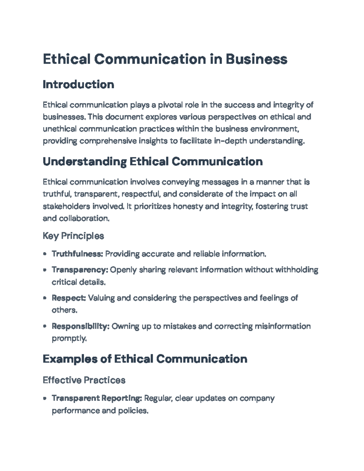 Ethical Communication in Business: Principles and Practices - Ethical ...