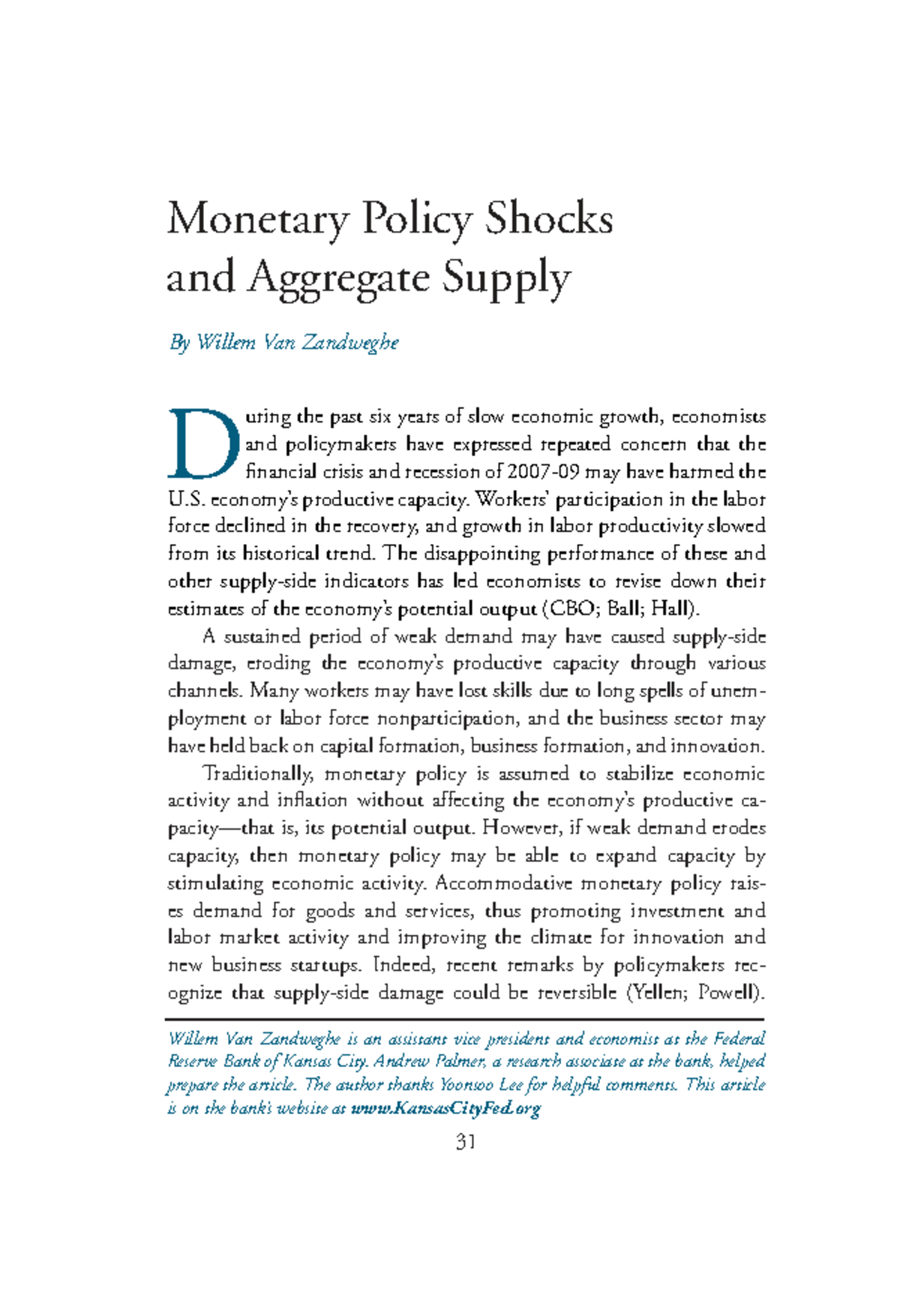 2015-Monetary Policy Shocks and Their Impact on Aggregate Supply - Studocu