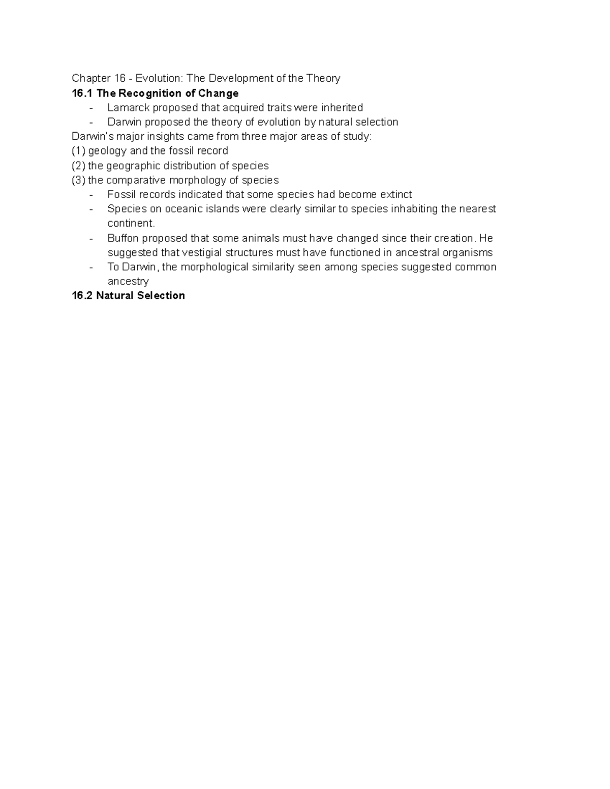 Biodiversity Notes: Chapter 16 Evolution and Natural Selection - Studocu