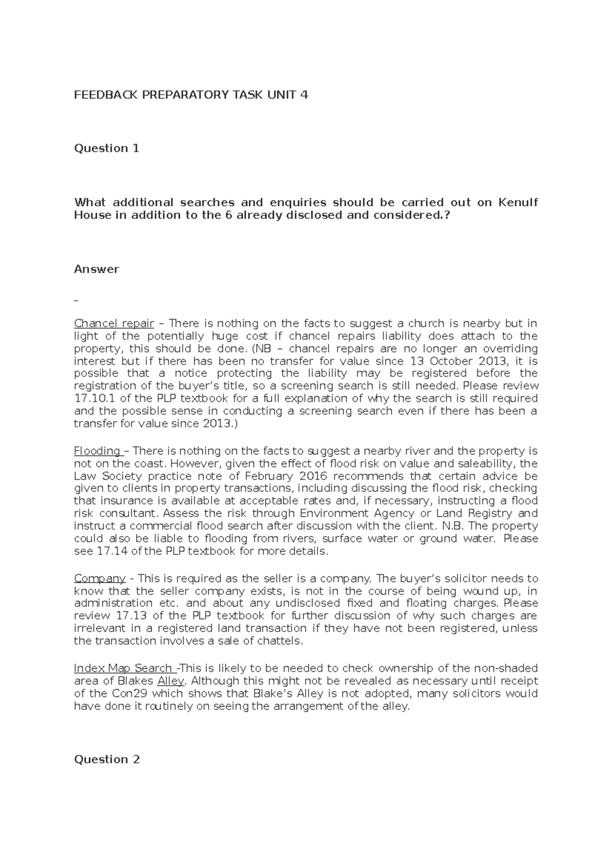 Unit 4 - Prep task - Unit 4 Real Estate Prep Task 1 - FEEDBACK ...