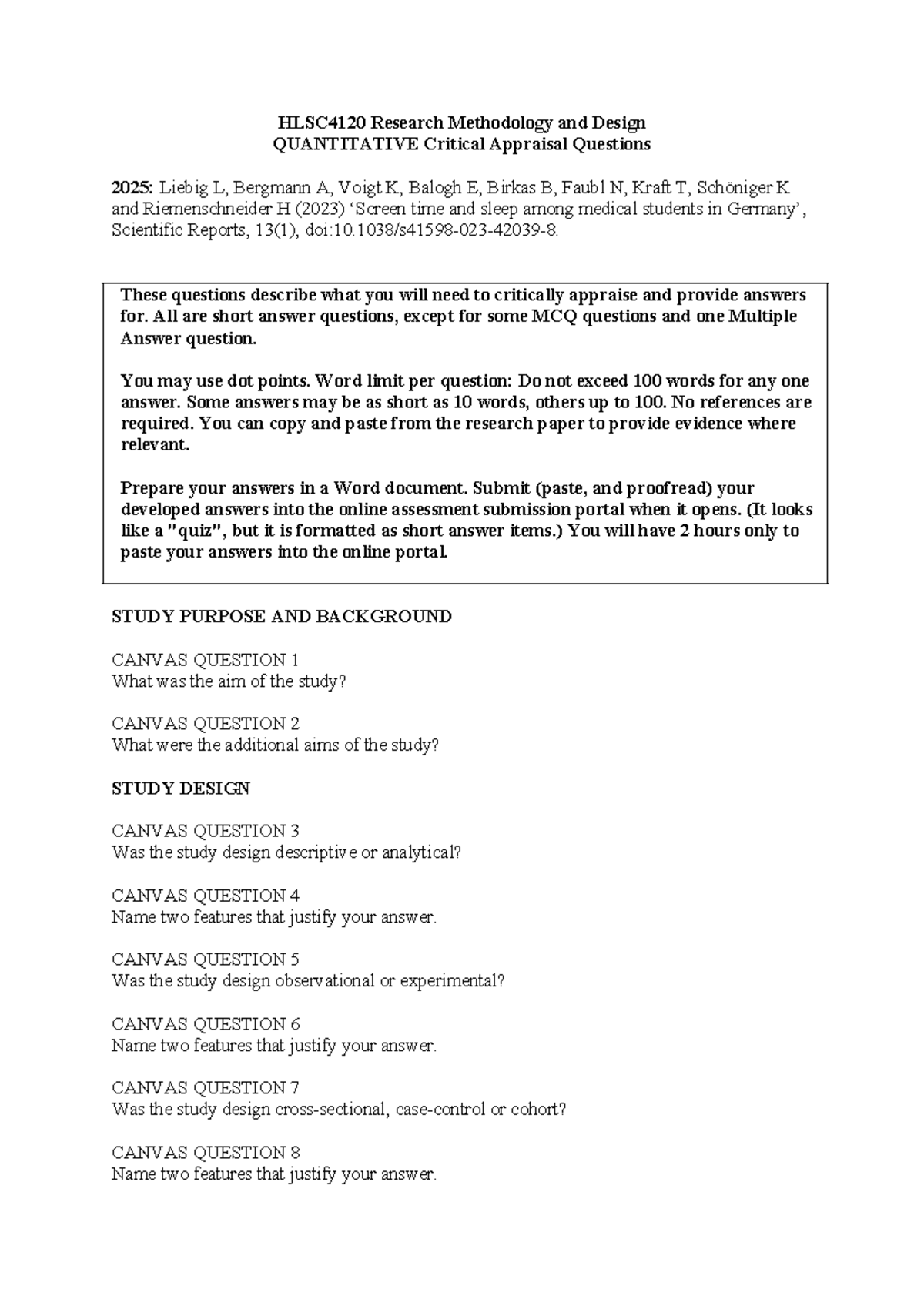 HLSC4120 Quantitative Research Methodology: Critical Appraisal ...