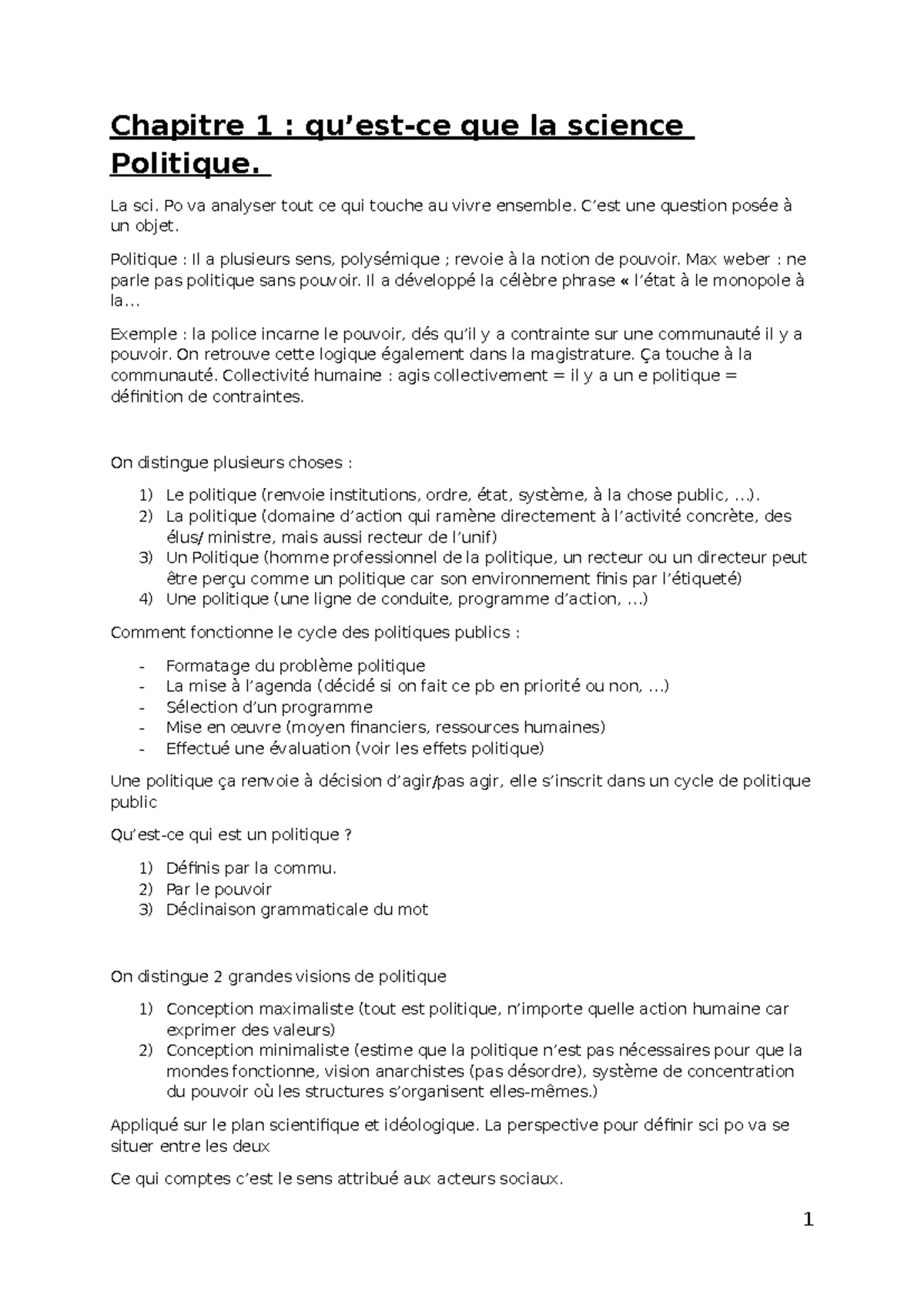 Chapitre 1 : Introduction à la Science Politique - Notes de Cours Sci ...