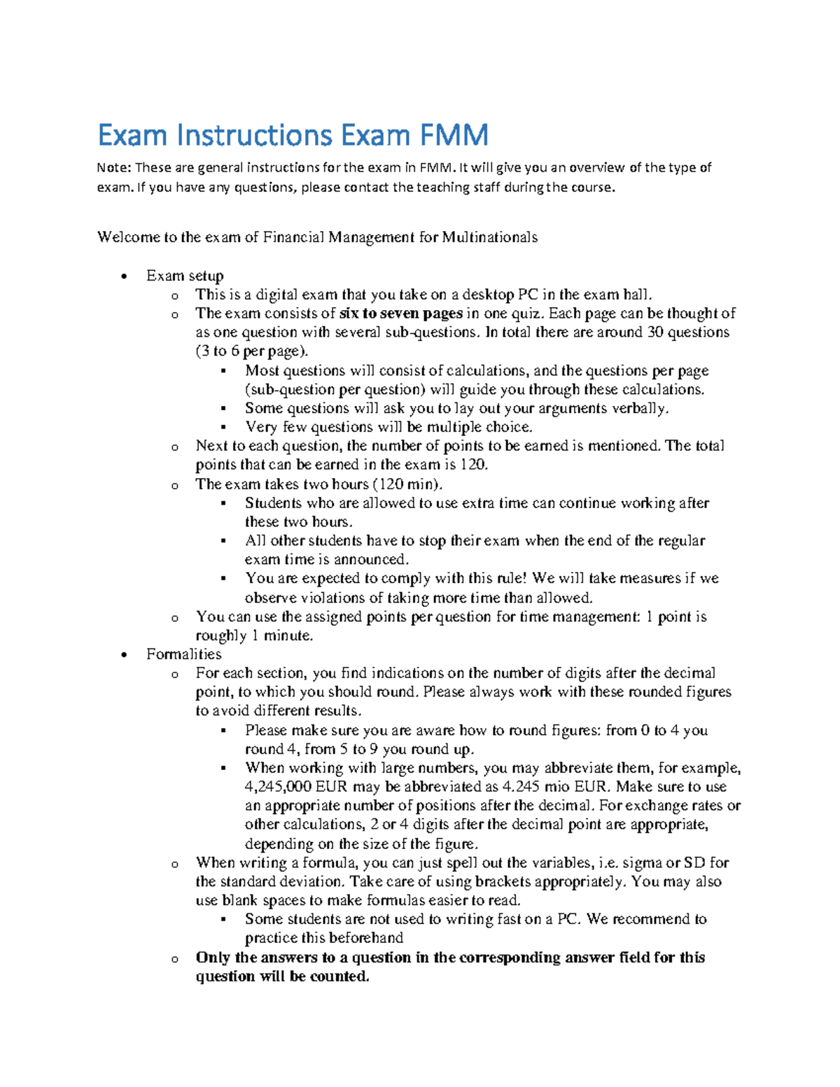 Exam Instructions for FMM: Overview and Guidelines - Studeersnel
