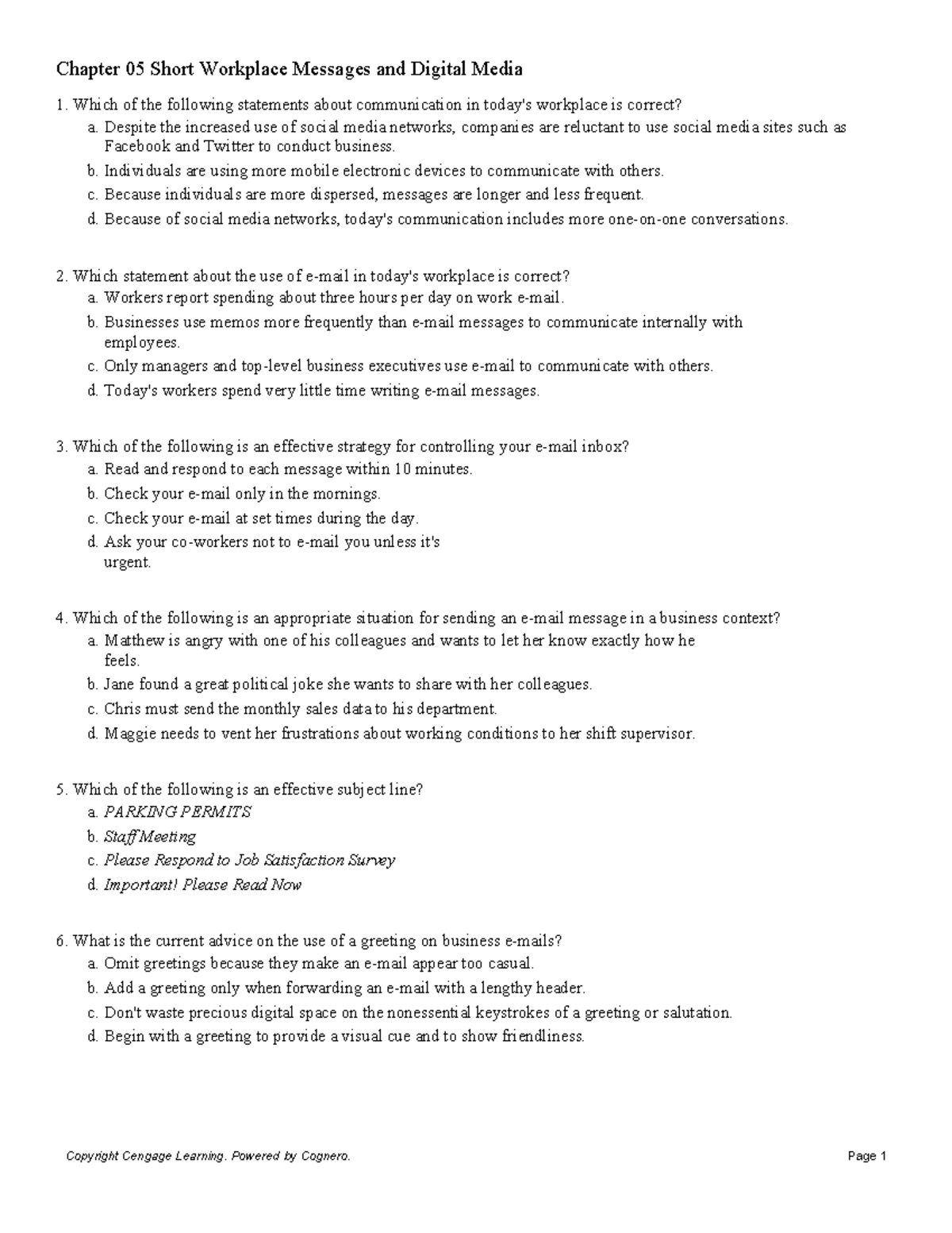Chapter 05: Short Workplace Messages & Digital Media Insights - Studocu