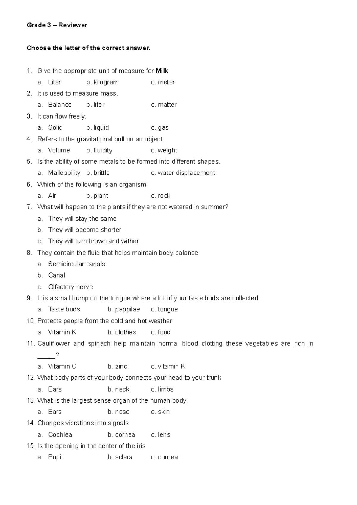 Grade 3 - Reviewer ( Cpaps) - Grade 3 – Reviewer Choose the letter of ...
