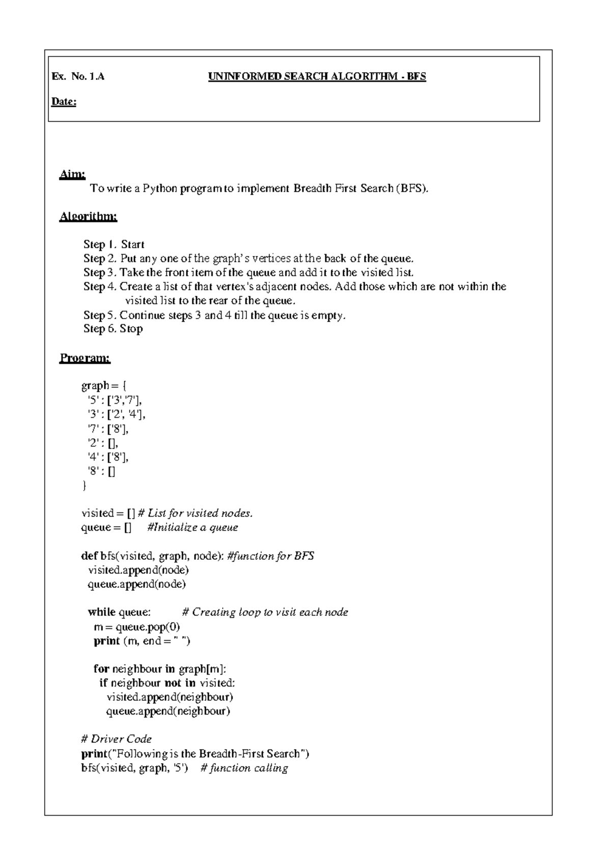 AIML Lab Record: Python Programs for Search Algorithms & Models - Studocu