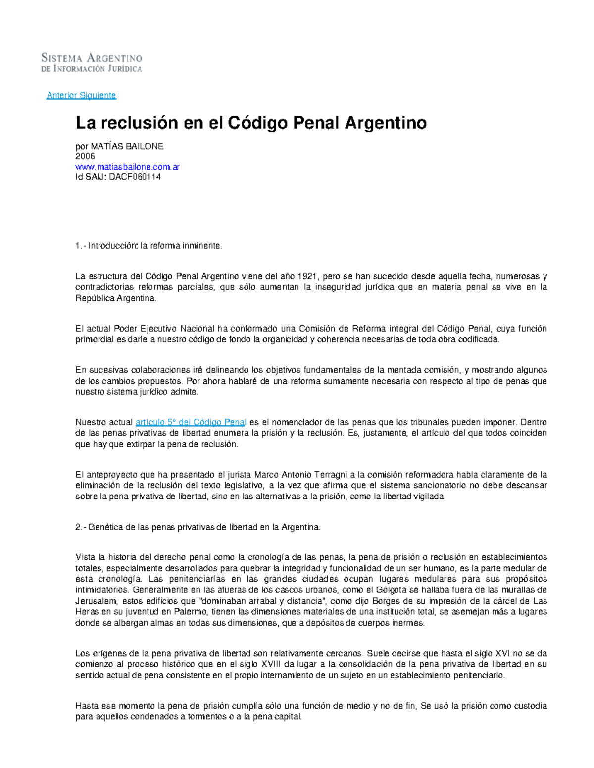 Reforma de la Reclusión en el Código Penal Argentino: Análisis y ...