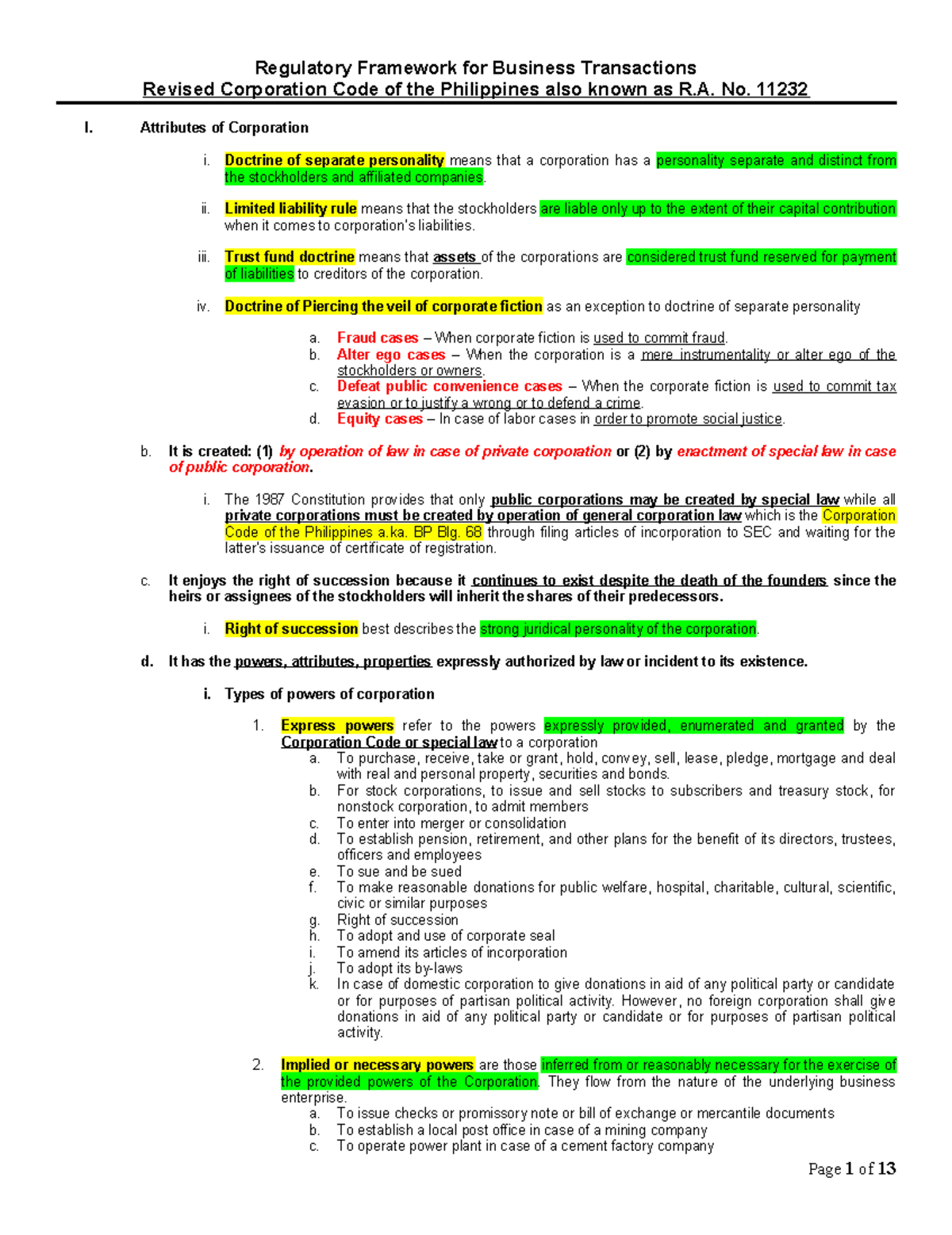 RCC 11232: Regulatory Framework for Business Transactions Review - Studocu