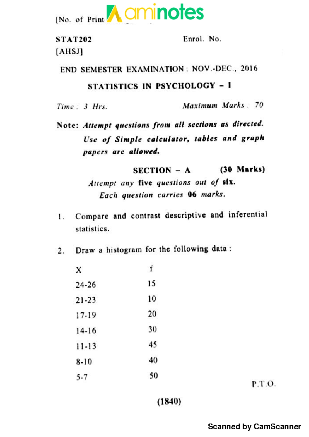 STAT202-NOV-2016 - Probability distribution,3rd sem - of Print A ...