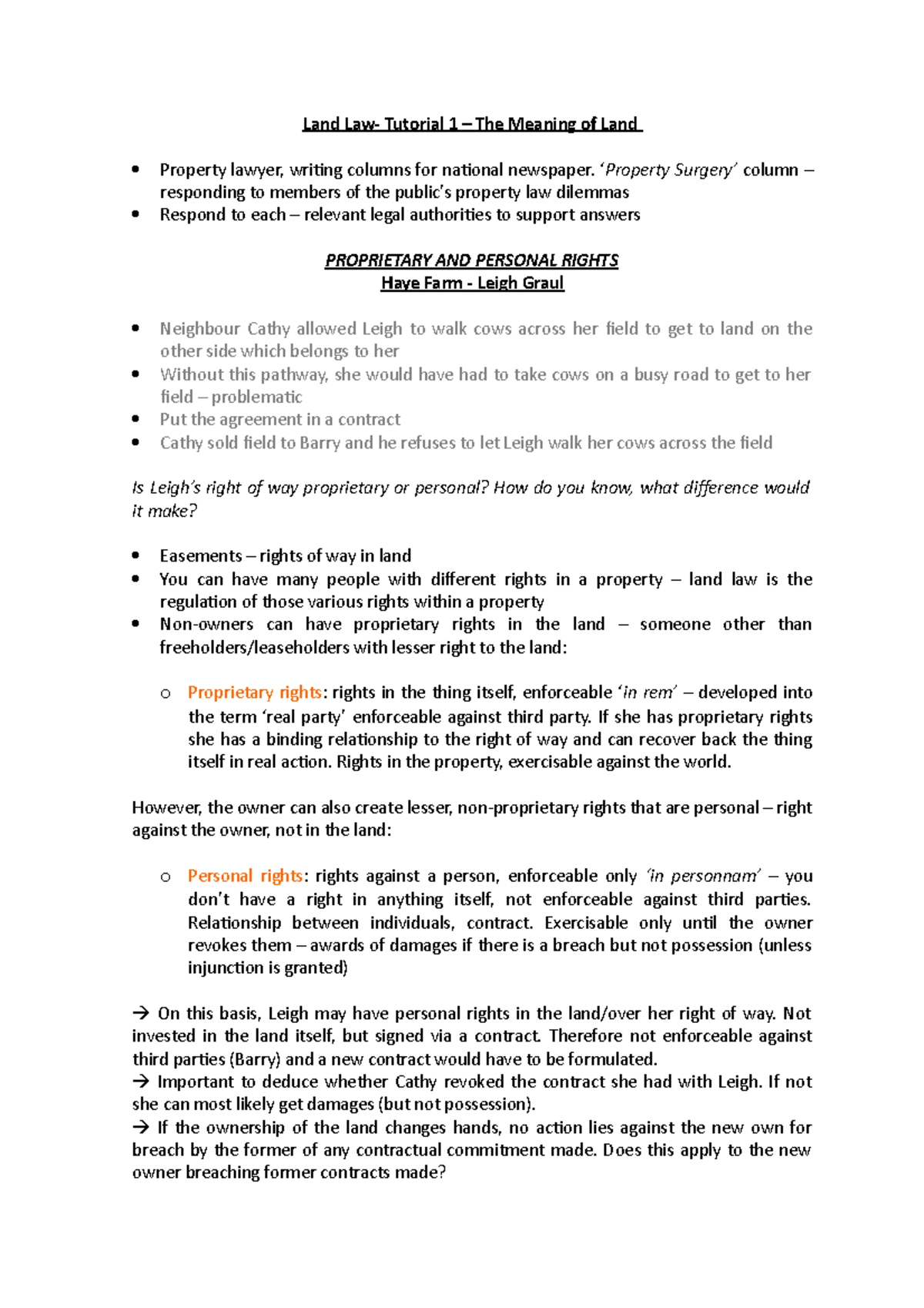 Land Law - tutorial 1 - The Meaning of Land - Land Law- Tutorial 1 ...