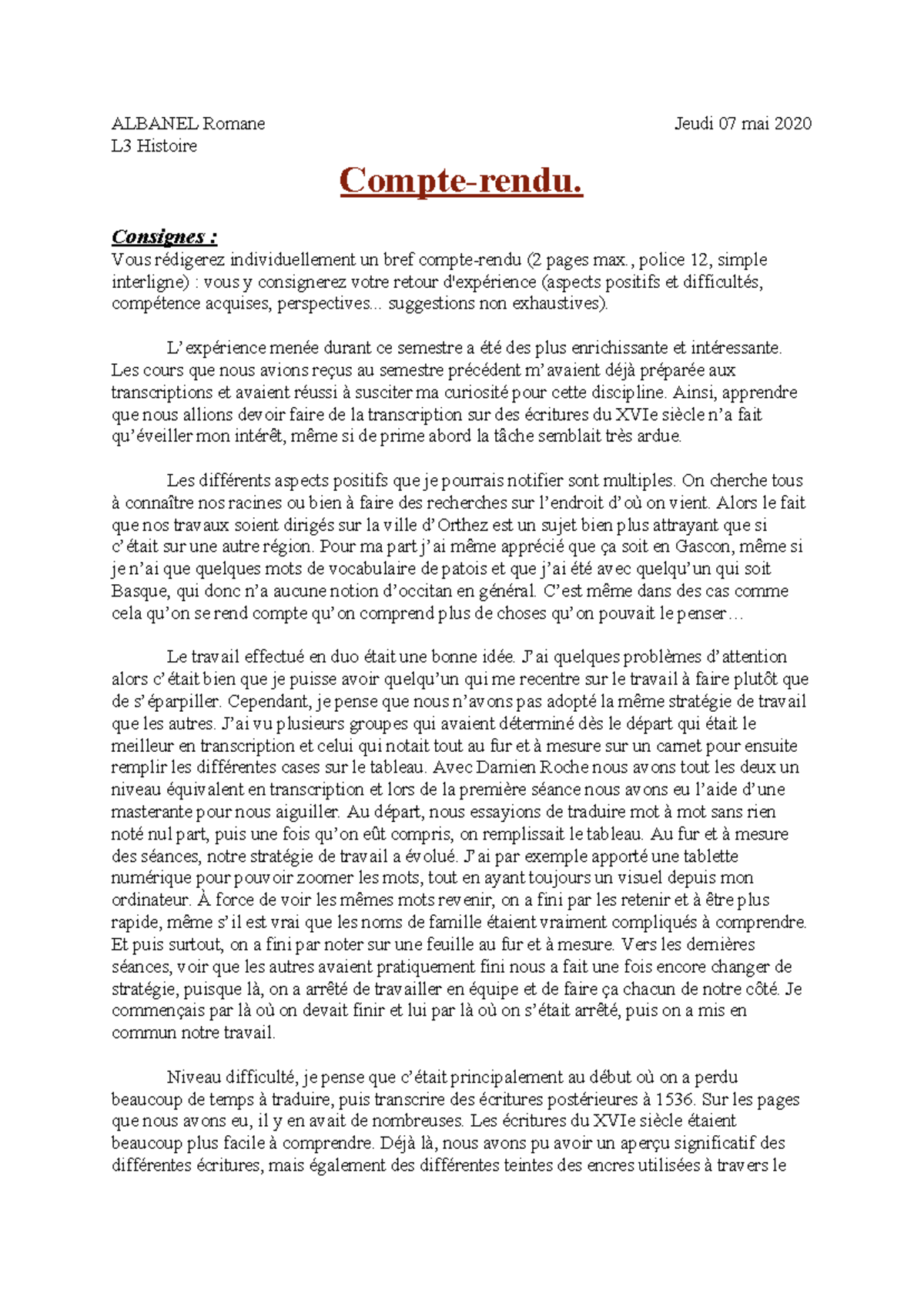 atelier de l'historien - L3 histoire - ALBANEL Romane Jeudi 07 mai 2020 ...