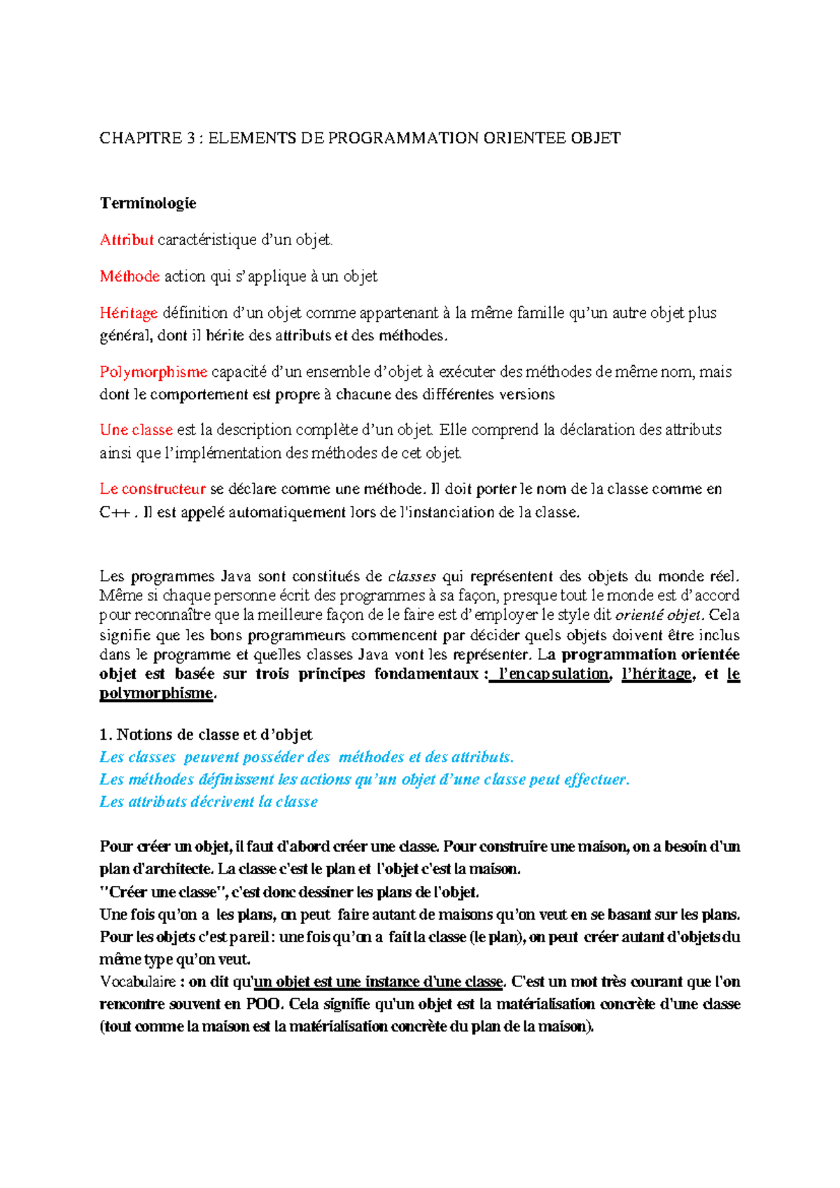 Chapitre 3 POO : Concepts Clés de la Programmation Orientée Objet - Studocu