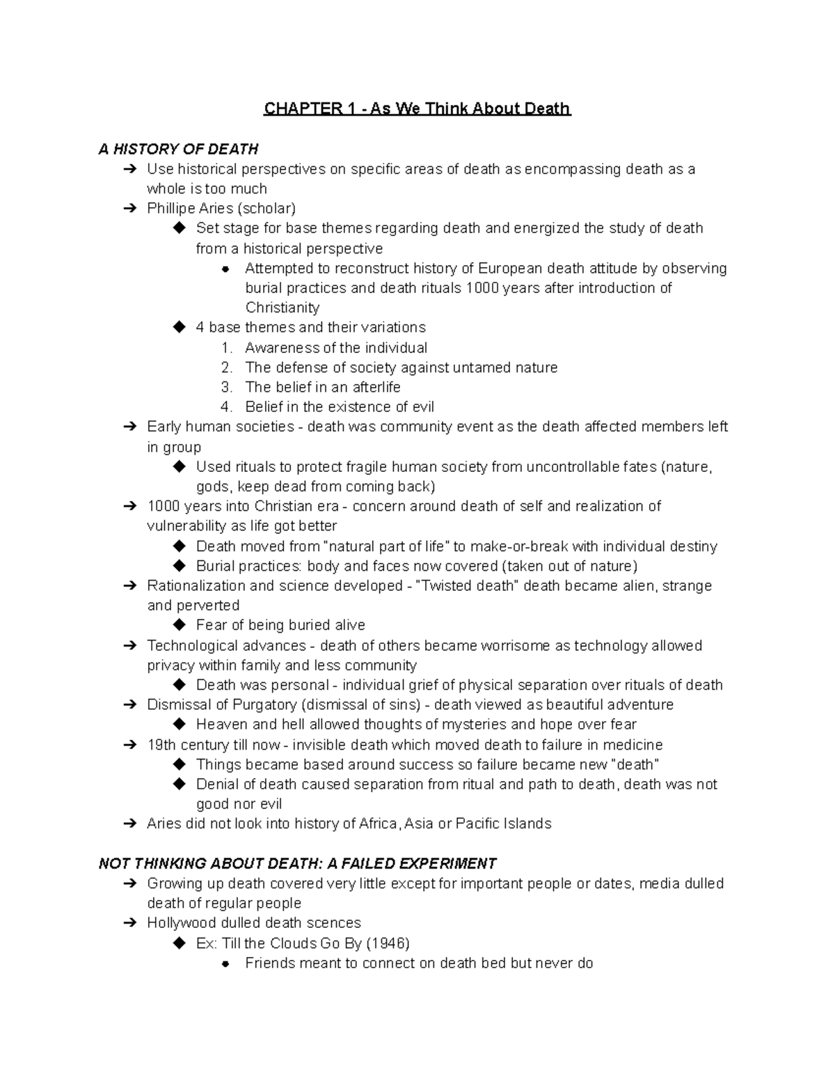PSYC 3570 - Notes - CHAPTER 1 - As We Think About Death A HISTORY OF ...